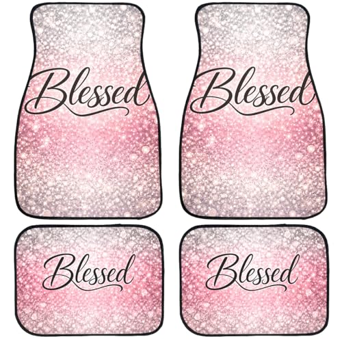 4 Piece Christian Blessed Car Floor Mats Pink Glitter Bling Blessed Decorative Car Floor Carpets Front Rear Carpets Mat Non-Slip Auto Car Accessories Universal Fit Car Accessories for Truck - color: Christian Blessed