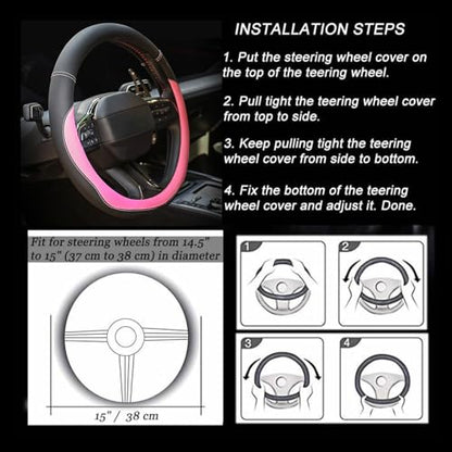 Valleycomfy Microfiber Leather Steering Wheel Cover Universal 15 inch(Pink) - color: Pink, size: Medium(Standard) Size[14.5"-15"]