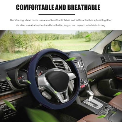 Car Steering Wheel Cover, Leather Breathable Ice Silk Auto Wheel Wrap with Anti-Slip Lining, Scratch-Resistant Elastic Protector Fit for 14.5-15 Inch Steering Wheels (Blue) - color: Blue