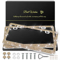 QUANQIUFEI 2 Pack Bling License Plate Frames for Women, Sparkly Rhinestone Diamond Car Accessories with Glitter Crystal Caps (Champagne) - color: Champagne