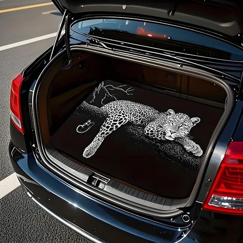 Universal Car Trunk Mat 29" x 39", Black White Cheetah All Weather Trunk Protection Cargo Liner, Durable Cargo Mat Rear Trunk Liner, Stylish Vehicle Interior Accessories Suitable for Most Car Models - color: Black White Cheetah