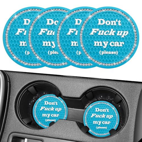 4PCS Bling Car Cup Holder Coaster, 2.75 Inch Anti-Slip Auto Insert Cup Coaster, Universal Interior Decor Accessories Crystal Car Drink Cup Mat Perfect for Women Girls (Light Blue, 4PCS) - color: Light Blue, size: 4PCS