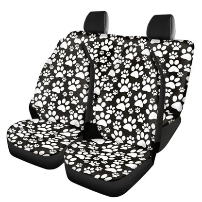 Dog Paw Print Car Seat Covers Full Set 4 Pieces White Dog Paw Car Accessories Auto Front Rear Seat Cover Split Bench Back Protector Automotive Cushion Pads Universal Fit for Cars Truck SUV - color: Dog Paw Print