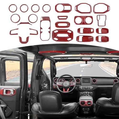 RT-TCZ for Wrangler JL Interior Trim Kit Compatible with Jeep Wrangler JL JLU Gladiator JT 2018-2023 Red Carbon Fiber Interior Accessories 23pcs - color: Red Carbon Fiber