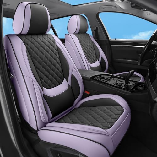 Car Seat Covers Full Set Purple, Luxury Faux Leather Waterproof Non-Slip Women Seat Protector Universal Fit for Most Cars SUVs Trucks Pick-ups,Car Interior Accessories (Light Purple Black-Full Sets) - color: Light Purple Black-Full Sets