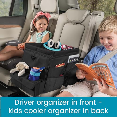 High Road CarHop Front Seat Car Organizer with Car Cup Holder, Passenger Seat Tray and Padded Filing or Cooler Compartment with Side Pocket Storage - color: Black