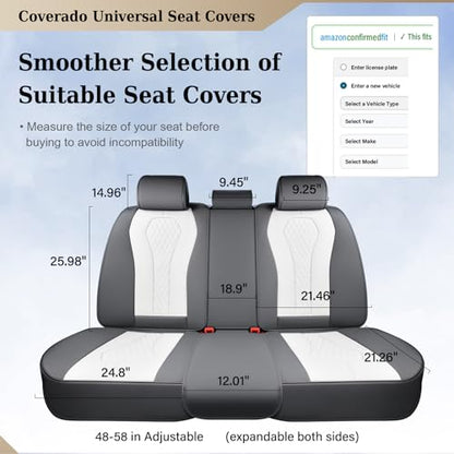 Coverado Rear Seat Covers, White Car Seat Cover, Back Seat Cover, 3-Pieces Luxury Car Seat Cushion, Leather Seat Cover Seat Protector Universal Fit Most Cars - color: White