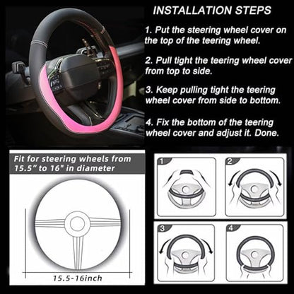 Valleycomfy Microfiber Leather Steering Wheel Cover Large-Size for F150 F250 F350 Ram 4Runner Tacoma Tundra Range Rover Model S X with 15 1/2 inches-16 inches Outer Diameter Pink - color: Pink, size: Large Size[15.5"-16"]