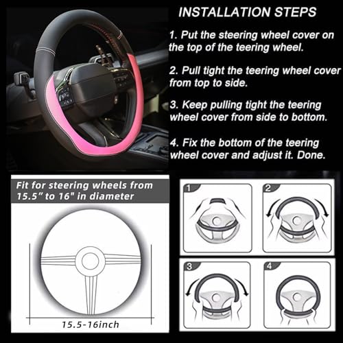Valleycomfy Microfiber Leather Steering Wheel Cover Large-Size for F150 F250 F350 Ram 4Runner Tacoma Tundra Range Rover Model S X with 15 1/2 inches-16 inches Outer Diameter Pink - color: Pink, size: Large Size[15.5"-16"]