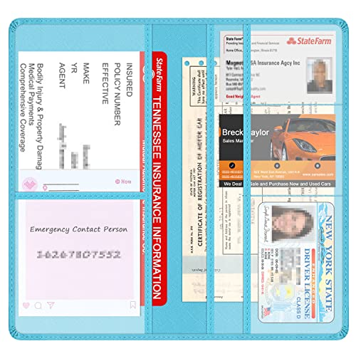 Car Insurance and Registration Holder, 9.5 x 5 Inch PU Leather Vehicle Glove Box Organizer Wallet Case for Insurance Card, Driver License, Paperwork - Mint Green - color: MintGreen