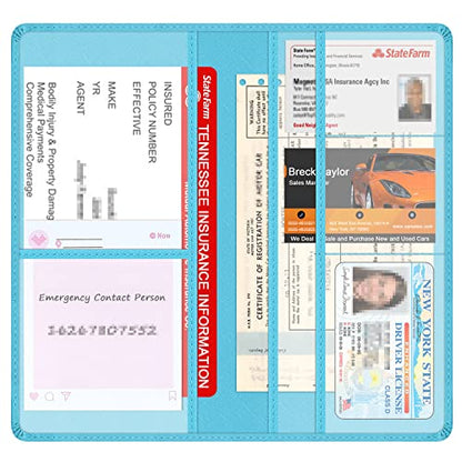 Car Insurance and Registration Holder, 9.5 x 5 Inch PU Leather Vehicle Glove Box Organizer Wallet Case for Insurance Card, Driver License, Paperwork - Mint Green - color: MintGreen