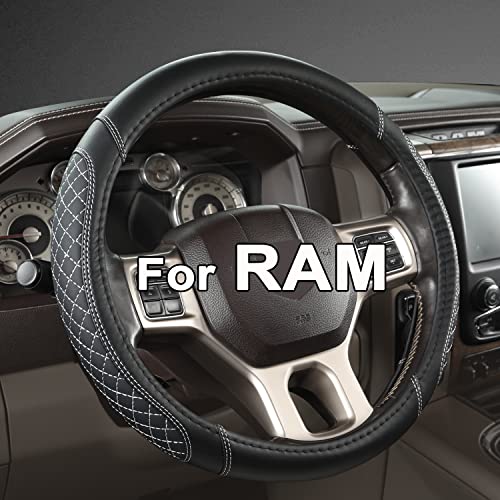 West Llama Customized Auto Car Steering Wheel Cover for Dodge RAM 1500 2500 3500, 15.5-16 inch (Diamond Quilted-Black+Gray-Large Size) - color: B-Black+Gray, size: Large Size (15 ½''-16'')