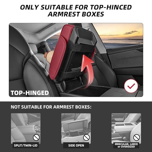 5 in 1 Car Center Console Cover, Armrest Pad with 2 Storage Pockets, Cup Holder, Tissue Slot, Phone Holder, Nappa Leather Memory Foam Car Accessories for SUV Sedan Truck (Burgundy)