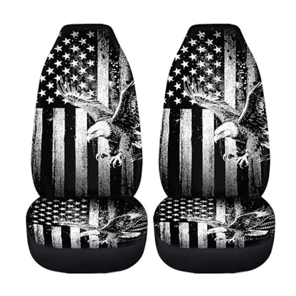 Dreaweet Black White American Eagle Car Seat Covers Front Seats Only Universal Washable 2 Piece Patriotic Car Accessories High Back Bucket Seat Covers for Most Cars SUV Trucks - color: Black White American Eagle
