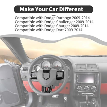 Inner Carbon Fiber Center Console Steering Wheel Frame Bezel Decoration Compatible with Dodge Durango/Challenger/Charger/Dart 2009-2014 Interior Accessories(4Pcs, ABS