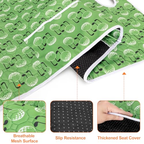 Golf Cart Seat Covers, Universal Golf Cart Seat Towel Blanket with 4 Front Pockets & Nonskid Bottom Fits for EZGO, Yamaha, Club Car and More 2 Person Seats Golf Carts - color: Green Golf Ball