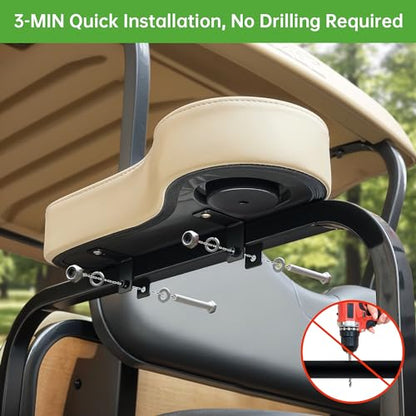 10L0L Golf Cart Rear Seat Armrest, Leather with Cup Holder, No Drilling Required, Fits EZGO, Club Car, Yamaha and Other Universal Models.Fits 1" Square Tubes only. - color: Beige