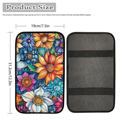 Bright Blossom Print Arm Rest Cover for Car,Auto Center Console Cover for Women,Soft and Non-Slip Car Armrest Cover Pad - color: Bright Blossom