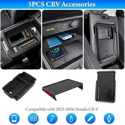 3PCS Center Console Organizer Compatible with Honda CRV 2023 2024 2025 2026 Accessories CR-V Hybrid Armrest Organizer Tray Hidden Storage Box ABS Material - size: 2023-2026 CR-V (3pcs)