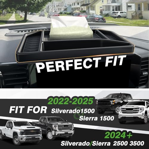 Dashboard Organizer Compatible with 2022-2026 Chevy Silverado/GMC Sierra 1500, 2024-2026 2500HD 3500HD Accessories Center Console Organizer Storage Box Mounted Tray (Fit 13.4-inch Screen ONLY) - size: 22+ Silverado 1500& 24+ 2500HD 3500HD Dash Tray