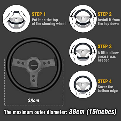 ZHOL Leopard Print Steering Wheel Cover, Universal 15 Inch Elastic Plush Softy Steering Wheel Cover for Women Girls, Winter Warm, Anti-Slip, Gray - color: Cheetah Gray