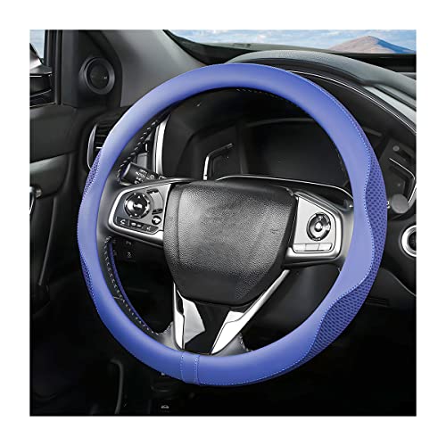 Car Steering Wheel Cover, Microfiber Breathable Ice Silk Leather Steering Wheel Cover Soft Anti-Slip Safety, 15inch Four Season Universal Fits for Most Truck,SUV,Cars (Blue) - color: Blue