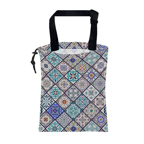 Car Garbage Bag Abstract Portuguese Tiles Drawstring Car Trash Bag Hanging for Back Seat with Adjustable Buckle Canvas Vehicle Trash Can Easy-to-Install - color: Abstract Portuguese Tiles