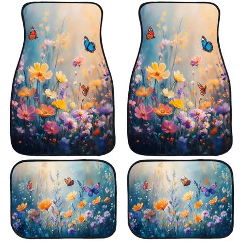Spring Floral Car Floor Mats Wildflower Flower Blossom Butterfly Carpet Front Rear Carpets Mat Decorative Car Floor Carpets Non-Slip Auto Car Accessories Universal Fit Car Accessories for Truck - color: Spring Floral