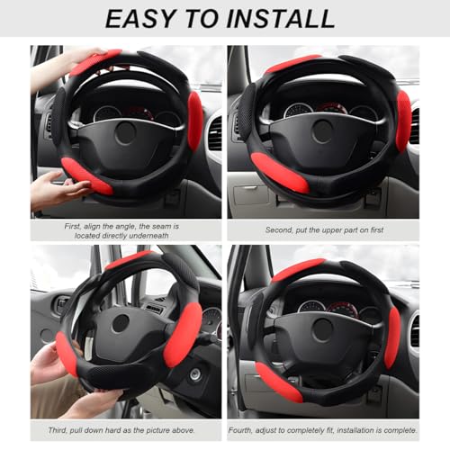 Car Steering Wheel Cover, 15" Anti-Slip Steering Wheel Protector Soft Hand Pad Cushion, Breathable Ice Silk Auto Wheel Wraps Comfy Grip All-Season Protector for Most Vehicles (Red) - color: Red