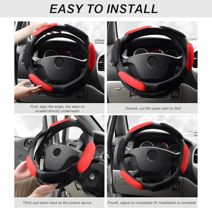 Car Steering Wheel Cover, 15" Anti-Slip Steering Wheel Protector Soft Hand Pad Cushion, Breathable Ice Silk Auto Wheel Wraps Comfy Grip All-Season Protector for Most Vehicles (Red) - color: Red