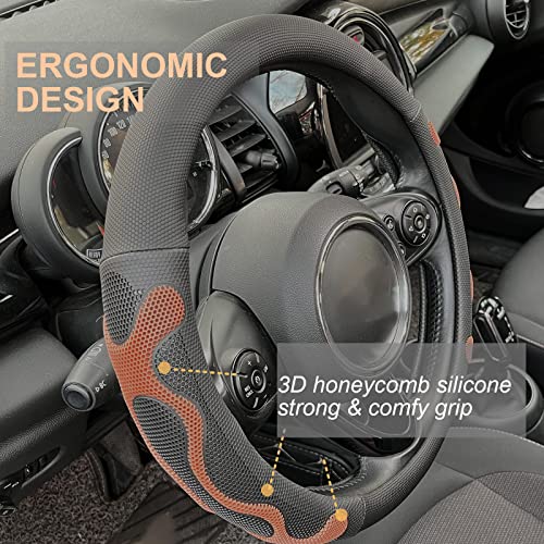 PINCTROT Large Size Comfy Grip Steering Wheel Cover, Anti-Slip Design, 15.5-15.75 Inch(Silicone Brown) - color: 8.Brown, size: Large Size[15 1/2''-15 3/4'']