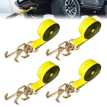 4PCs 2" x8' Recovery Winch Strap w/RTJ Cluster Hook, 10000LBS Tow Truck Car Wrecker Winch Tie Down Straps, Heavy Duty Autohauler Car Tie Down Straps - size: 2"x8FT(4PCs)
