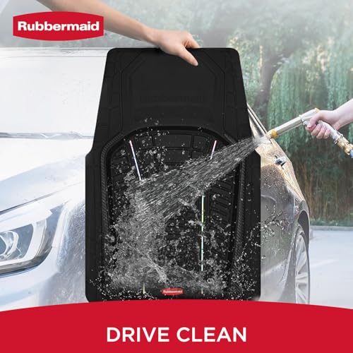 Rubbermaid Car Floor Mats Full Set – Premium All-Weather Car Mat with Brushed Aluminum Inserts, Universal Trim-to-Fit Design, Anti-Slip Backing for Cars, SUVs, Trucks, and Vans - color: Black