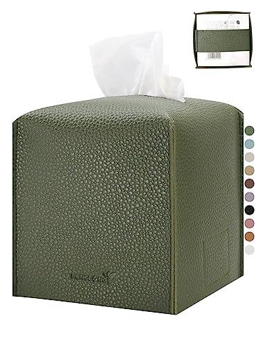 Tissue Box Cover 5X5X5'' PU Leather Tissue Holder Square Tissue Cube Box Organizer for Bathroom Vanity Countertop, Car, Night Stands, Office, Home, Kitchen (1Pack, Dark Green) - color: Dark Green, size: 1Pack