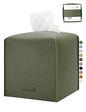 Tissue Box Cover 5X5X5'' PU Leather Tissue Holder Square Tissue Cube Box Organizer for Bathroom Vanity Countertop, Car, Night Stands, Office, Home, Kitchen (1Pack, Dark Green)