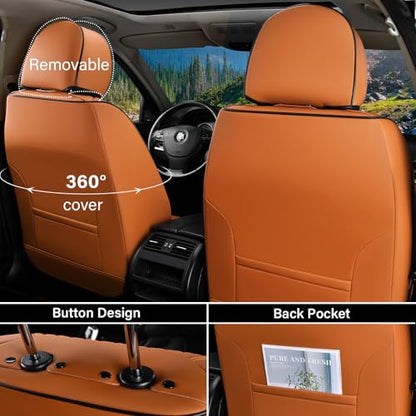 Coverado Car Seat Covers Full Set, 5 Piece Car Seat Protector with Removable Headrest, Nappa Leather Breathable Front Rear Seat Cushion Side All Wrapped Universal Fit Truck Automotive Most Cars Brown