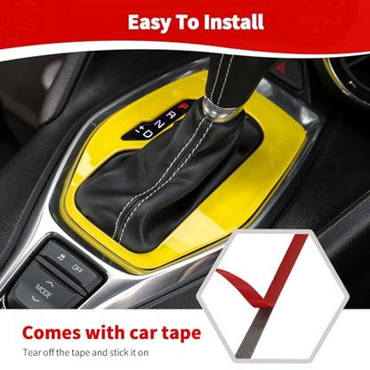 RT-TCZ for Chevy Camaro Gear Shift Panel Trim Cover Yellow for Chevrolet Camaro 2016-2024 Yellow Interior Accessories