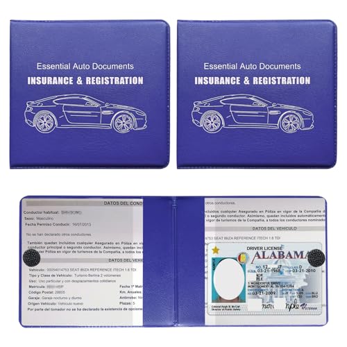 2PCS Car Registration Insurance Holder, Vehicle Glove Box Car Organizer with Magic Tape Closure, Driver License Keeper for Cars, Car Accessories (Big Car, Blue - color: Big Car, Blue, size: 2 PCS