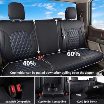 Huidasource Truck Seat Covers Fit for Chevy Silverado GMC Sierra 1500 2007-2013 & 2019-2025, 2500HD 3500HD 2020-2025 Crew Double Extended Cab Pickup Leather Car Seat Cover (Full Set/Black&Blue) - color: Black&Blue, size: Full Set 2007-2013&2019-2025 (Flat