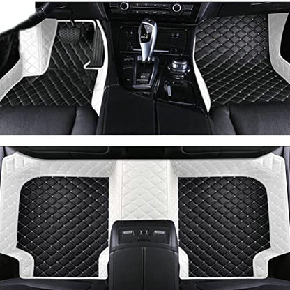 Custom Leather Car Mats, Vehicle-Specific Fit All-Weather Floor Mats, 100% Waterproof Anti-Slip Durable Protection for SUV Truck Sedan, Precision Tailored Protection (Side White Medium Black) - color: Side White Medium Black
