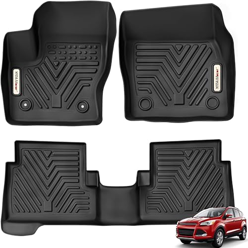 YITAMOTOR Floor Mats for Ford Escape 2013-2019, Ford C-Max 2013-2018 All Weather Custom Fit TPE Floor Liners, 1st and 2nd Row Mat Automotive Interior Accessories, Black - style: 13-19 Escape / 13-18 C-Max 1st & 2nd Row