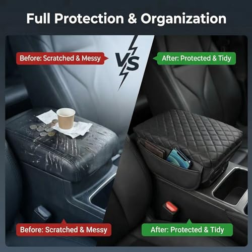 Center Console Cover Compatible with Jeep Wrangler JL 2018-2025, Armrest Cover with Pockets for Jeep Gladiator JT 2020-2025, armrest Cushion for Wrangler JL JLU&Gladiator JT Accessories