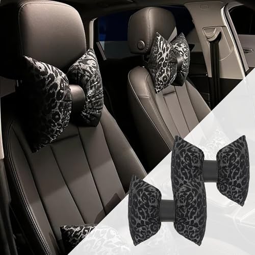 Car Headrest Pillow with Leopard Print Chic Car Interior Breathable Neck Support Cushions Fits for Most Cars (Black Pillow) - color: Black Pillow
