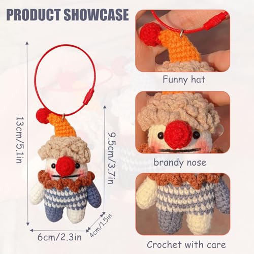 Novelty Weird Clown Doll Keychain Handmade Crocheted Clown Doll Backpack Car Charms Easter Halloween Gifts (Colorful Clown Pendant) - color: Colorful Clown Pendant