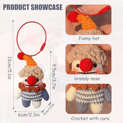 Novelty Weird Clown Doll Keychain Handmade Crocheted Clown Doll Backpack Car Charms Easter Halloween Gifts (Colorful Clown Pendant) - color: Colorful Clown Pendant