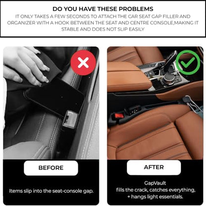 3‑in‑1 Car Seat Gap Filler and Side Gap Plug (Set of 2) – Storage Slot & Holder for Phone, Keys and Essentials – Fills Gap Between Seats – Universal Fit for Cars, SUVs and Trucks