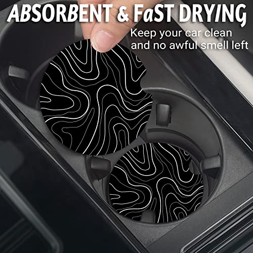 Topographic Anti-Slip Rubber Car Cup Mat with 2 Pack Cup Holder Coasters for Men & Women, Cute Interior Accessories - color: Topographic Contour