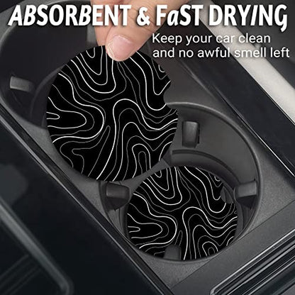 Topographic Anti-Slip Rubber Car Cup Mat with 2 Pack Cup Holder Coasters for Men & Women, Cute Interior Accessories - color: Topographic Contour