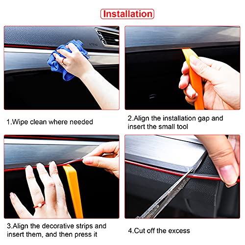 16.4ft Car Interior Moulding Trim Car Decorative Filler Insert Strips with Installation Tool, Flexible Electroplating Decoration Styling Door Dashboard Strip