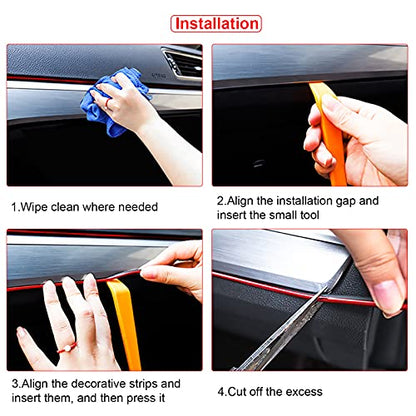 16.4ft Car Interior Moulding Trim Car Decorative Filler Insert Strips with Installation Tool, Flexible Electroplating Decoration Styling Door Dashboard Strip